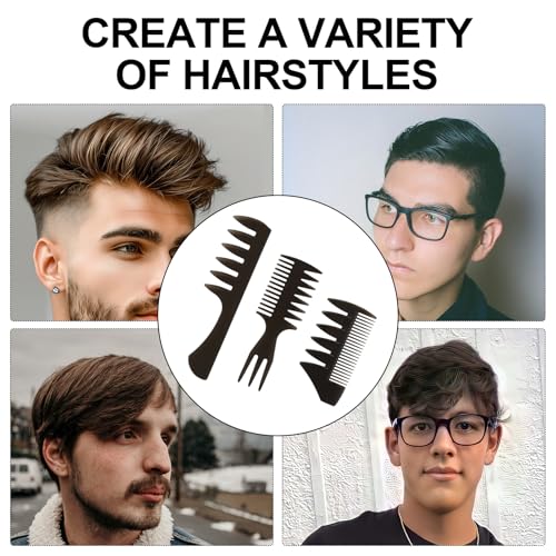 Qjaiune 3-Pack Black Hair Styling Comb Set, Wide Tooth & Texture Combs