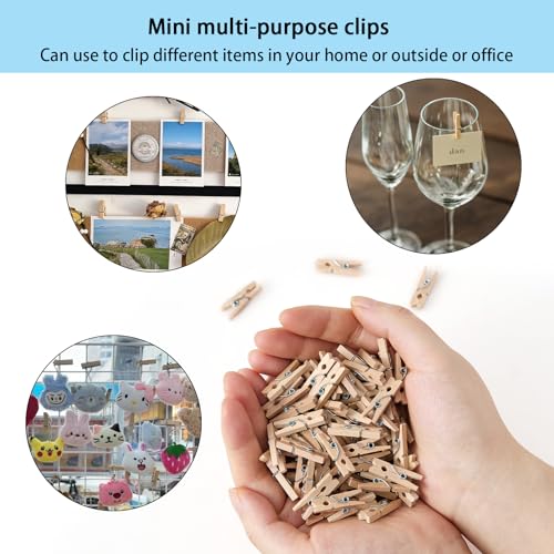 Natural Mini Wooden Clothespins Set with Jute Twine - 100 Pcs