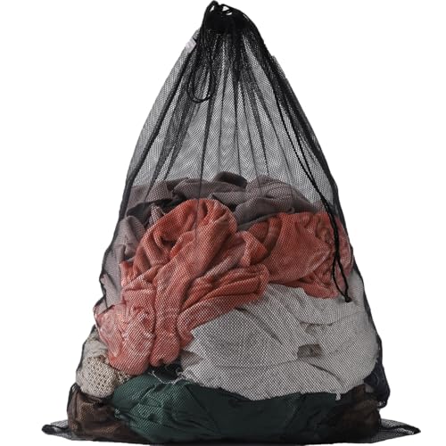 Kimmama Heavy Duty Large Mesh Laundry Bag - 24x36" Black Drawstring Pouch
