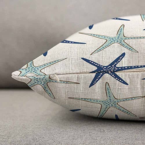 Nautical Starfish Throw Pillow Cover 12x20 Inch - Navy Blue Faux Linen