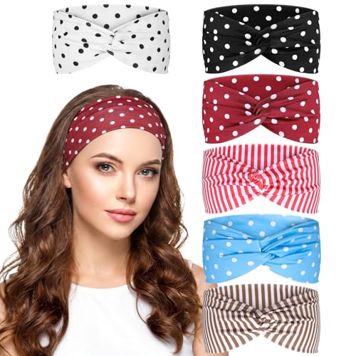 ZhouBoat 6Pcs Polka Dot Headbands for Women Non Slip Elastic Hair Bands
