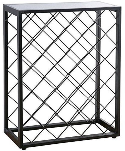 Mango Steam 32 Bottle Wine Rack with Black Glass Top Shelf, Free Standing for Home, Kitchen and Bar