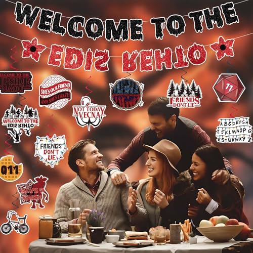 Stranger Birthday Party Decorations - Welcome to The Other Side Banner & Hanging Swirls Set