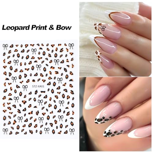 SUTOZMIWE 8 Sheets 3D Floral & Leopard Print Nail Art Stickers Decals