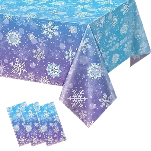 Winter Snowflake Plastic Tablecloth Set for Holiday Parties - Blue & Purple, 3 Pack