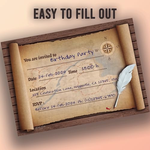Pirate Party Invitations - 10 Colorful Fill-in Cards for Kids