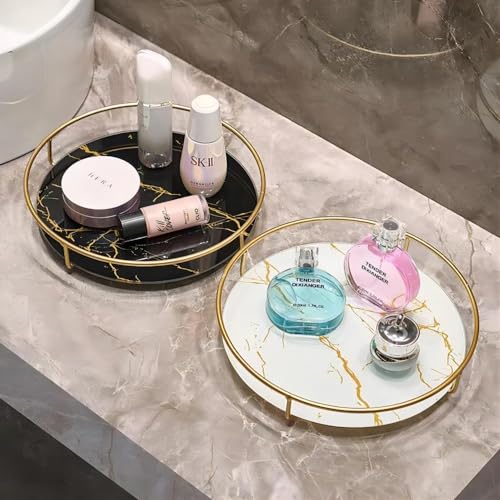 Gold Bathroom Storage Rack with Marble Glass Tray - Model QS-21
