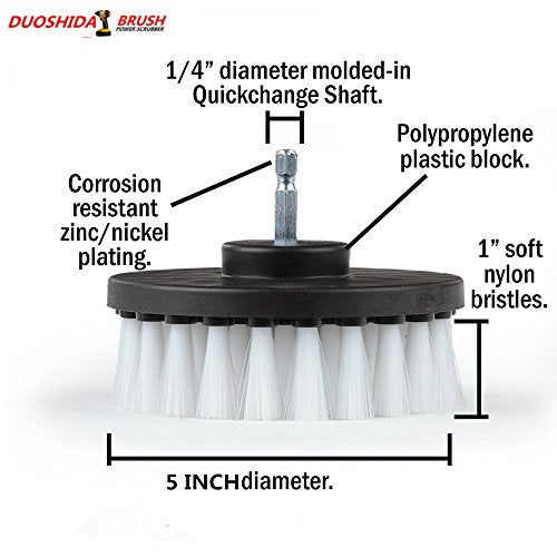 5-Inch Soft Bristle Drill Brush with Quick Change Shaft