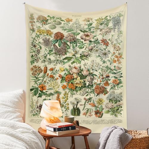Vintage Botanical Flowers Tapestry Long Vertical Wall Hanging 48"x36"