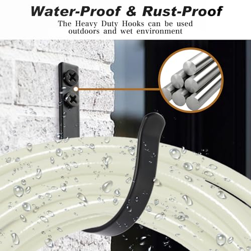 IBERDE 5 Black Stainless Steel Heavy Duty Wall Hooks for Outdoor & Indoor Use