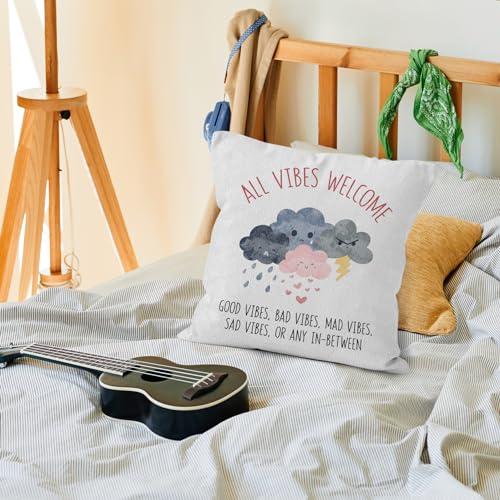 VRW 18x18 White Inspirational Throw Pillow Cover - Good Vibes Decor, Pack of 1