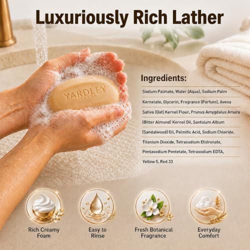 Yardley Oatmeal and Almond Bar Soap 4 Oz Moisturizing Bath Bar