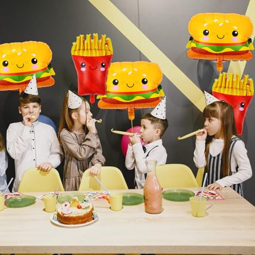 6 Pcs Food Theme Hamburger & French Fries Foil Balloons - Variation B