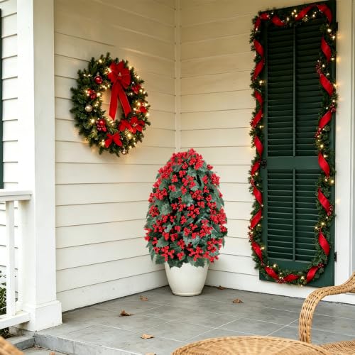 28-Inch Artificial Christmas Berry Plant in Pot - Red Holly Decor, Rustic Winter Holiday Indoor Outdoor