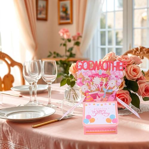 Happy Birthday Godmother Pop Up Card - 3D Greeting Card Gift