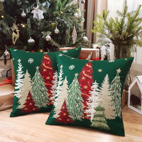 Artscope Christmas Tree Throw Pillow Covers, 18x18 Inch, Set of 2 - Green