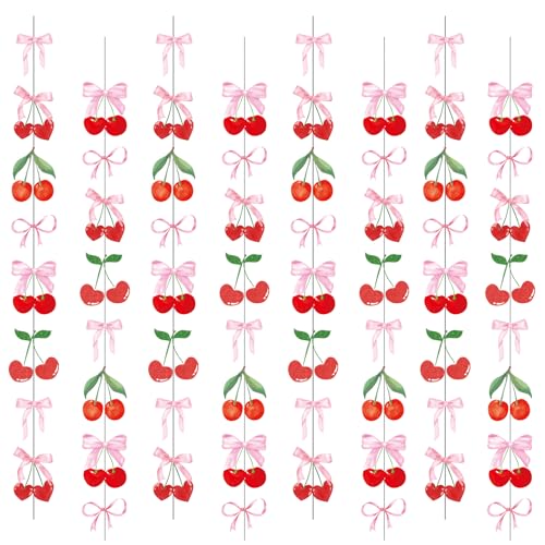 Cherry and Bow Hanging Banner - 8PCS Party Decorations for Baby Shower