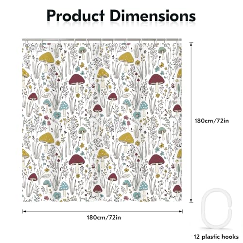 Mushroom Shower Curtain 72x72 Inch - Whimsical Fungi Design (Mushroom 21-2)