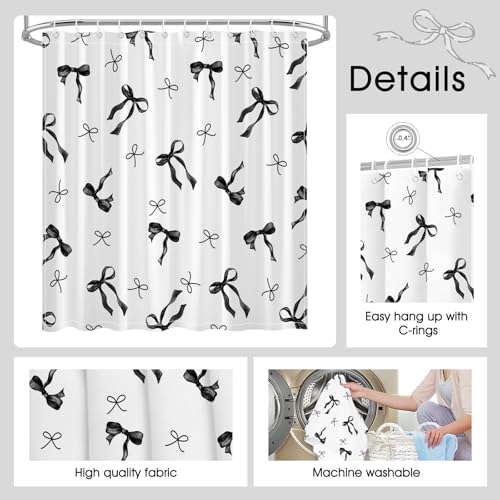 Mocsicka Coquette Bow Shower Curtain, Waterproof Polyester, Black, 71x71 Inch