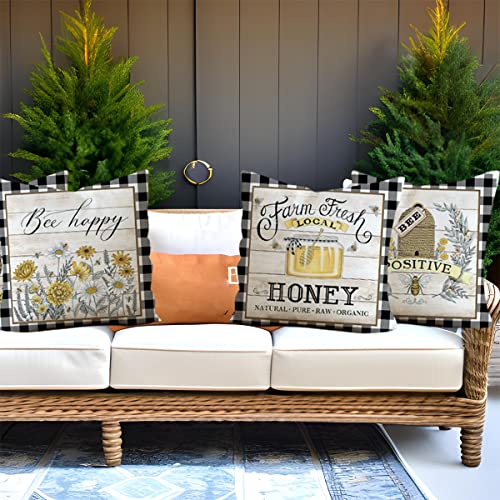 Farmhouse Bee Quote Pillow Covers Set of 4 - 18" x 18"