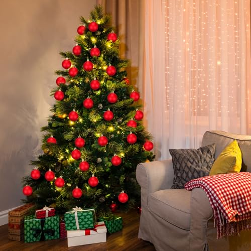 Christmas Fillable Plastic Ornaments Set 2.36 Inch Red with Rope - 50 pcs - Variation of 2.36 Inch / Red / 50