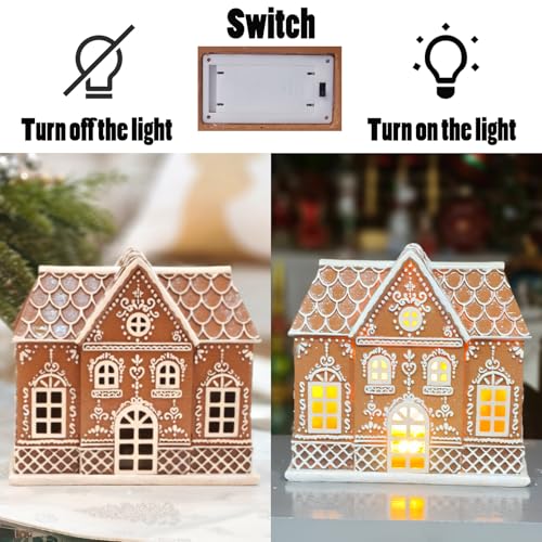 Medium Gingerbread House Decor with LED Light - Christmas Village Figurine