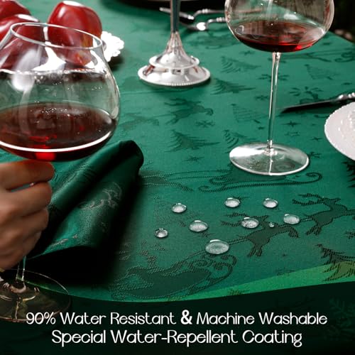 Romanstile Christmas Jacquard Rectangular Tablecloth 60 x 144 Inches - Green Xmas Deer & Tree