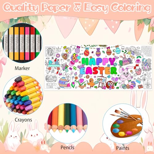 Easter Coloring Poster Tablecloth - Large 30 x 72 Inch for Kids