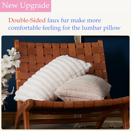 JoraLion Cream Faux Fur Lumbar Pillow Cover 14x24 inch - Soft & Cozy