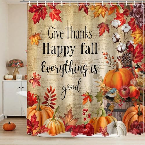 Lindameler Autumn Maple Pumpkin Shower Curtain - 72x72 Waterproof Fall Decor