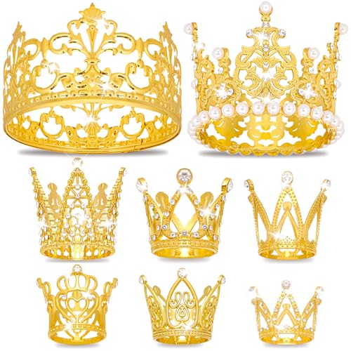 KICOSY Gold Mini Crowns Set - 8 Pcs for Cake & Bouquet Decorations