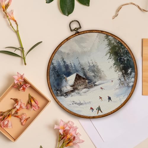 BCUANGD Winter Skiing Round Wall Art Canvas 10x10 Rustic Holiday Decor