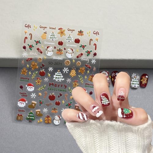 Christmas Nail Art Stickers 6 Sheets 3D Self Adhesive Winter Holiday Decals