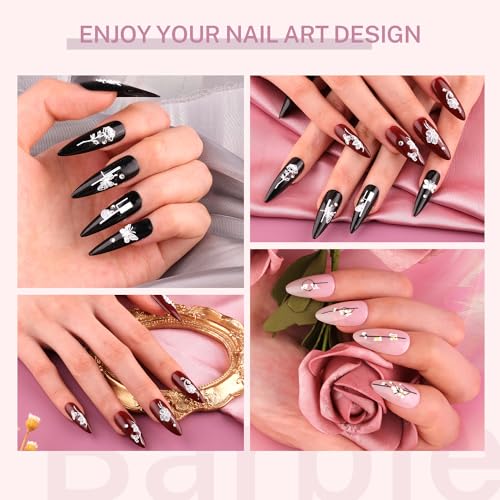 BELLEBOOST 6 Sheets 5D Flower Nail Art Stickers with Tweezer Embossed Floral Decals