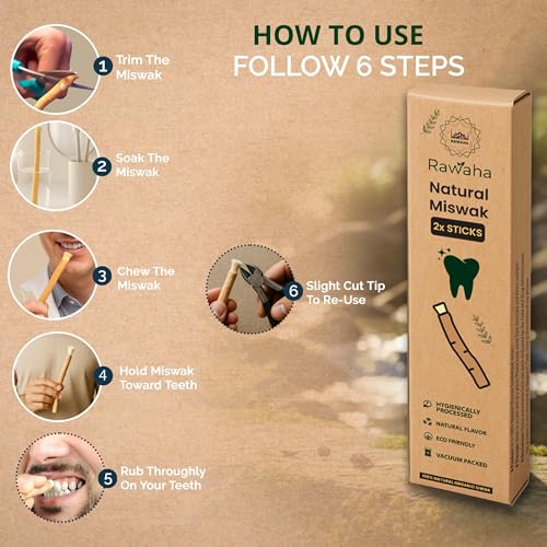 Rawaha Natural Miswak Sticks 2-Pack Vacuum Sealed Chewing Toothbrush