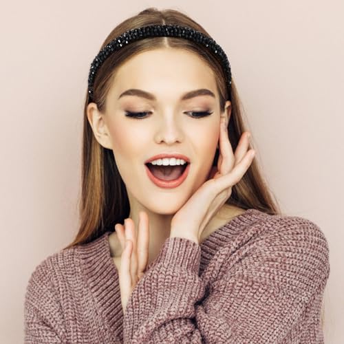 MBAIYO Crystal Rhinestone Headband 4-Row Black Bling Hair Hoop