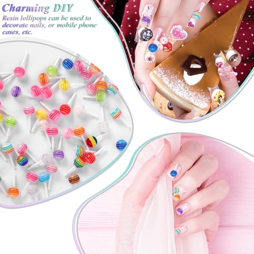 50 Pcs 3D Lollipop Nail Charms Resin Macaron Candy Art Decorations