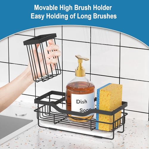 Rustproof Kitchen Sink Sponge Holder with Drain Tray & Brush Holder