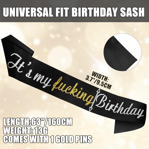 It's My F-King Birthday Sash - Glitter Black Satin for All Ages