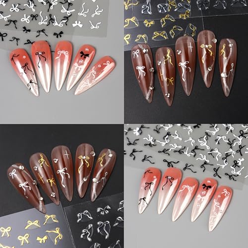 8 Sheets 3D Colorful Bow Nail Art Stickers Self-Adhesive Bow-Knot Decals