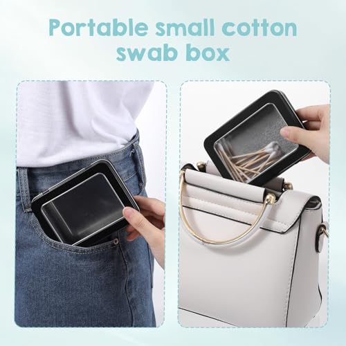 2PCS Travel Cotton Swab Holder & Floss Pick Case - Black Metal Storage