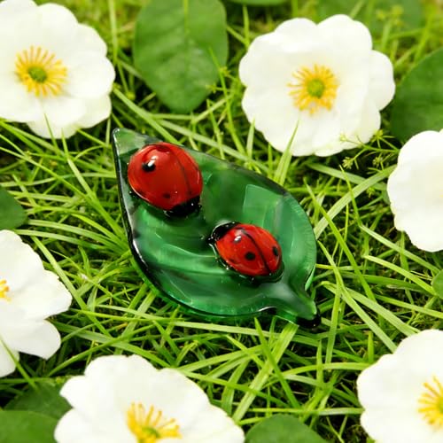 Ladybug Crystal Figurine - Hand-Blown Glass Mini Decor