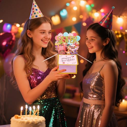 Sinbana 3D Pop Up Birthday Card for Sister - Colorful Greeting Card