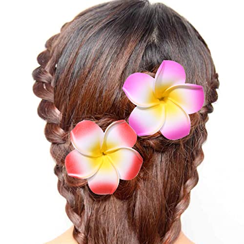 CBLUO 12 Pcs Plumeria Flower Hair Clips Hawaiian Luau Beach Hair Barrettes