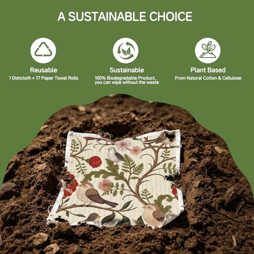 Reusable Swedish Dishcloths - 4 Pack, Super Absorbent & Washable