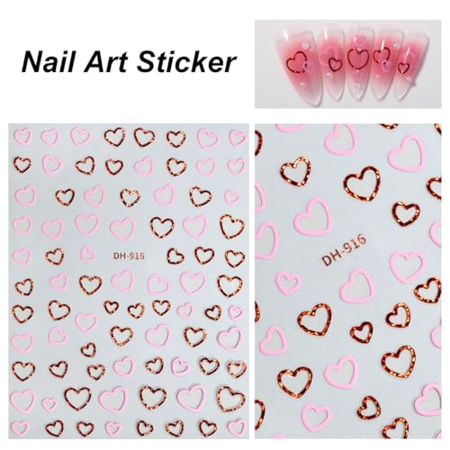 Abxqa 10 Sheets Valentine Nail Art Stickers 3D Self Adhesive Heart Bow Decals