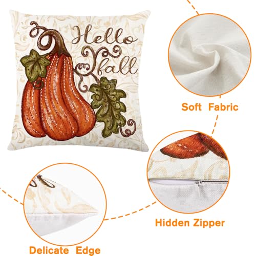 Set of 4 Fall Pumpkin Throw Pillow Covers 18x18in