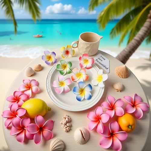 2Pcs Hawaiian Plumeria Flower Hair Clips White and Pink Foam Barrettes