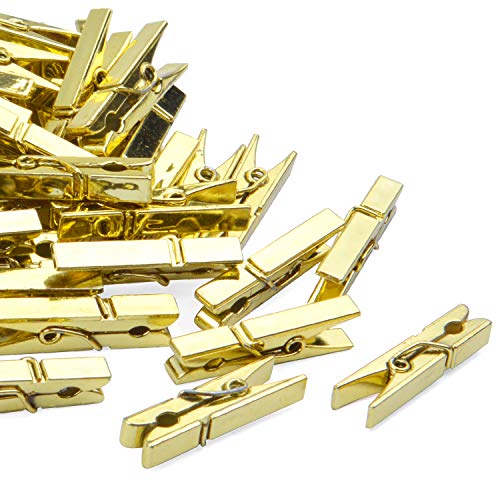 Jdesun 50 Pack Mini Plastic Photo Clips - Gold Clothespins for Crafts & Home Decor