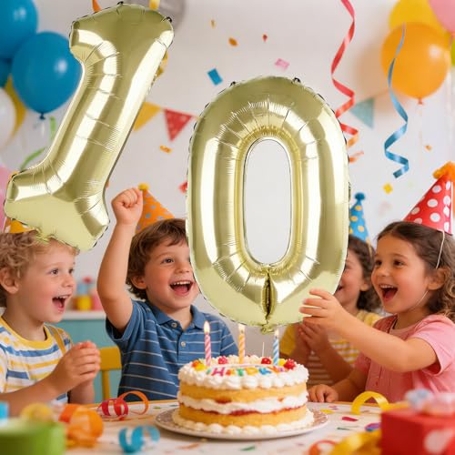 40-Inch Champagne Gold Number 10 Balloon for Birthday Celebrations